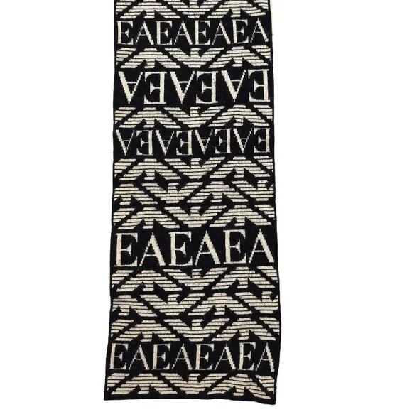 EMPORIO ARMANI Vintage Black & Cream Logo Monogram Men's Scarf